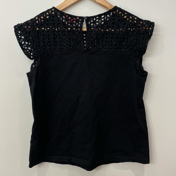 JOE FRESH, 100% cotton, Eyelet, Black, Cap Sleeve Top, Size Medium - Picture 2 of 5